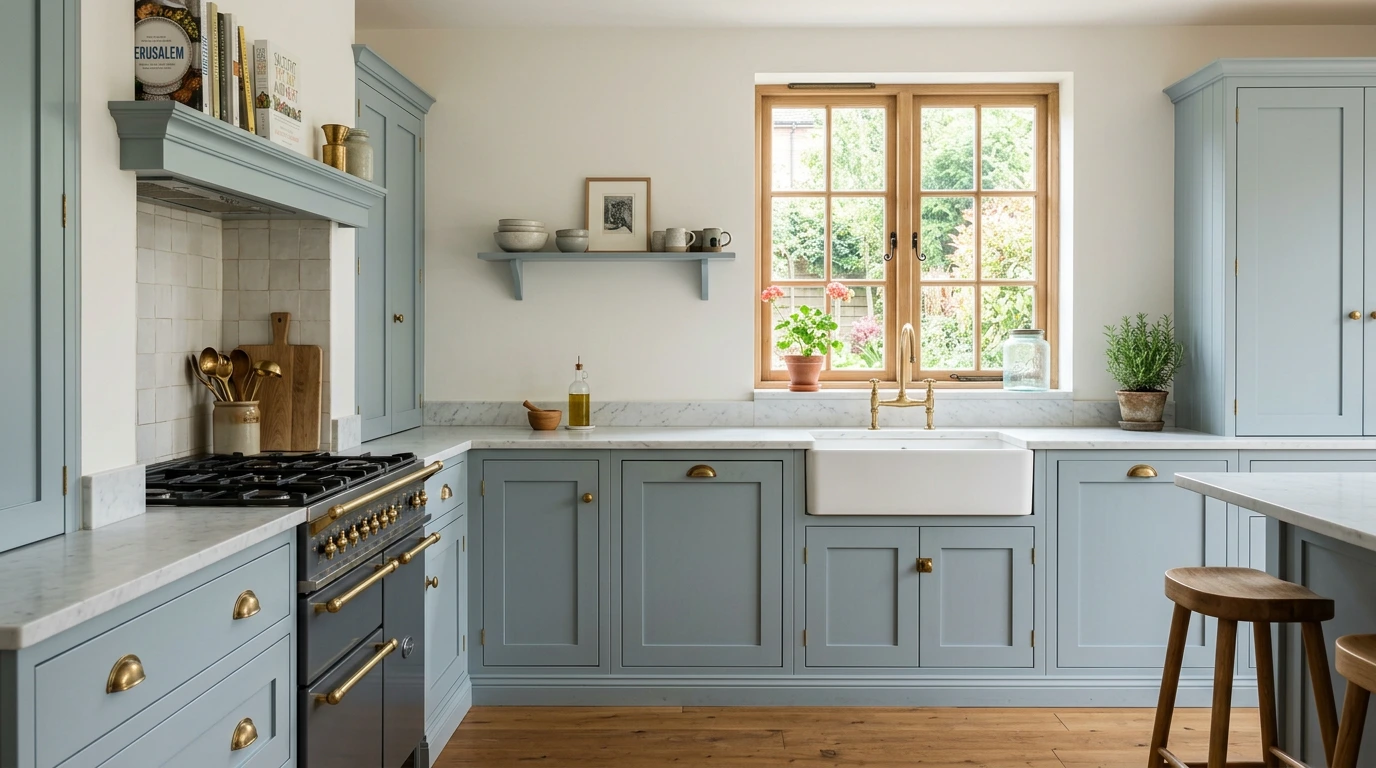 Classic Shaker kitchen in soft blue-grey