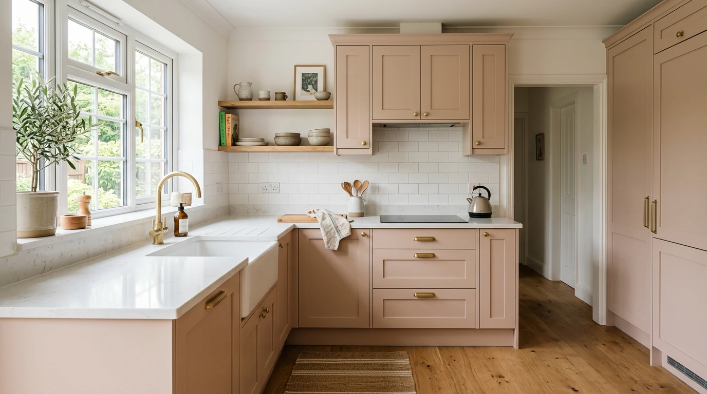 Beautifully refreshed kitchen with new Shaker doors and brass handles