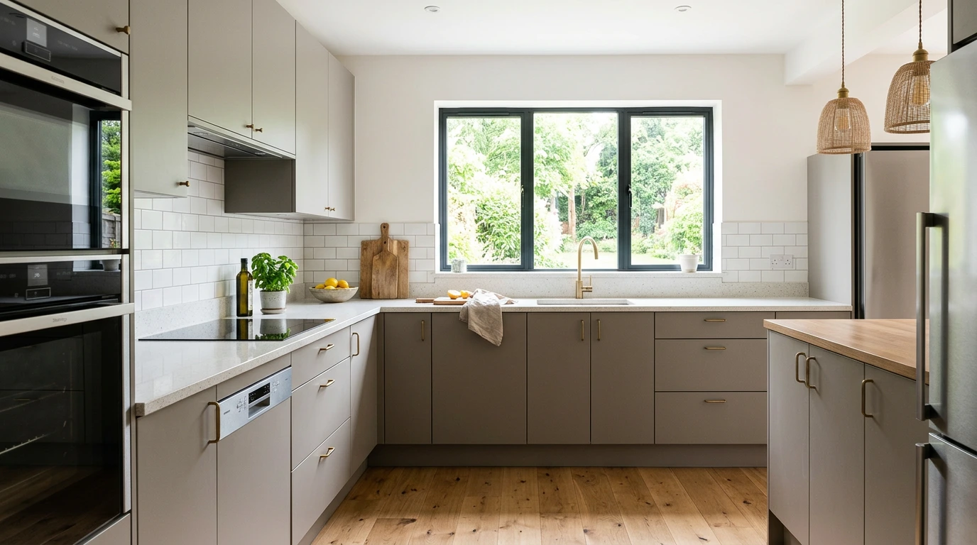 Fresh kitchen with smart new slab doors replacing a tired look