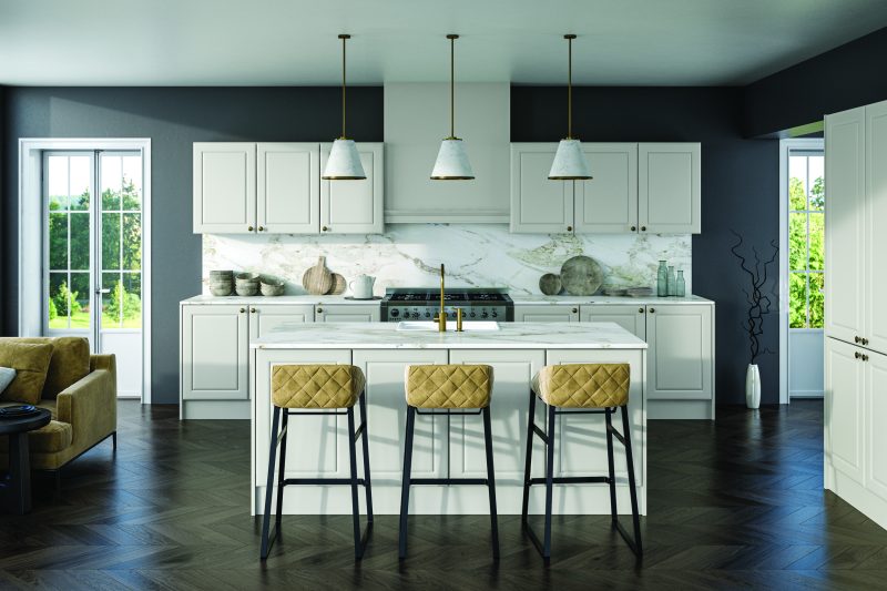 Soft, calming family kitchen with matt dove grey Ashford doors and a contemporary feel