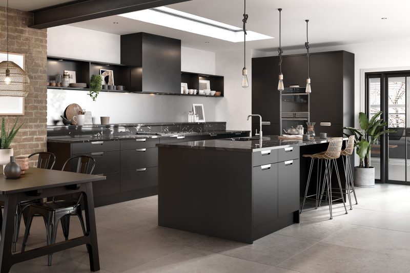 Sleek, dramatic modern kitchen with black supermatt Segreto doors