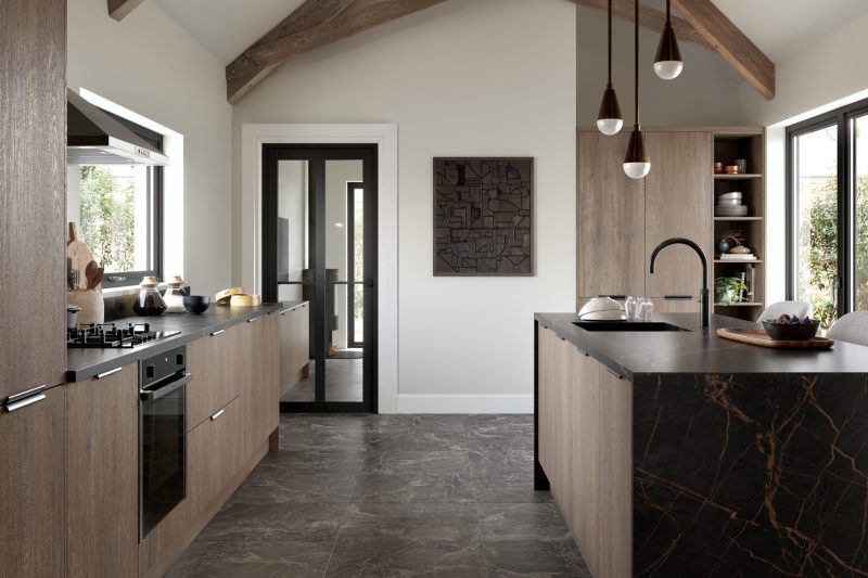Warm, characterful kitchen with Cremona oak Venice doors and a relaxed contemporary feel